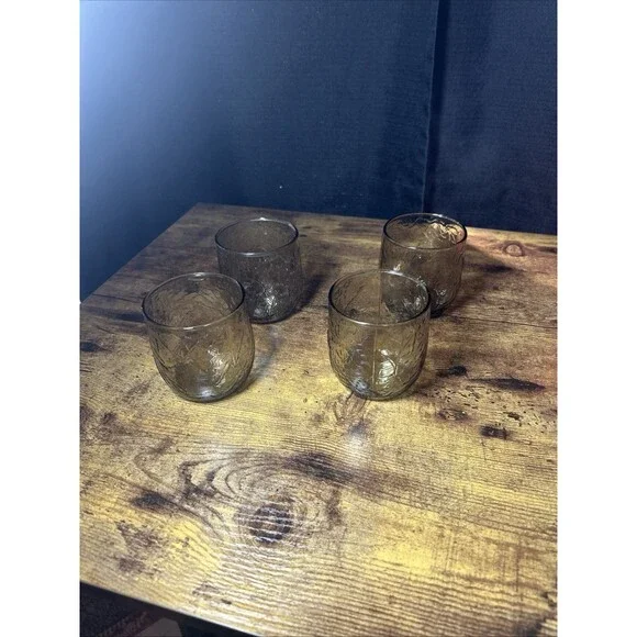 Anchor Hocking Sherwood Spicy Brown on the Rocks set of four Short Glasses 70’s - Picture 2 of 10